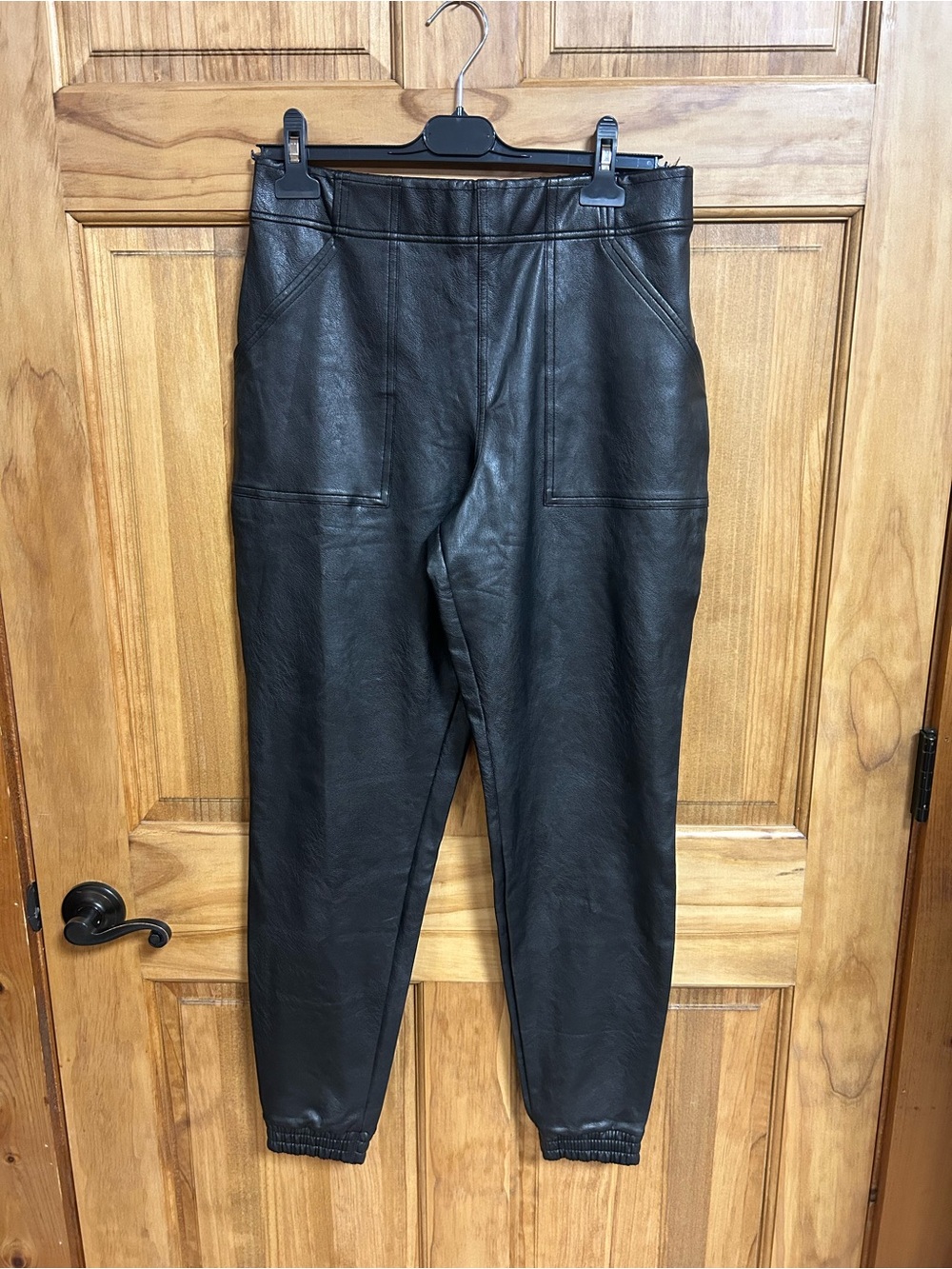 SPANX Faux Leather Jogger Pants Black Size Large L/G High Rise